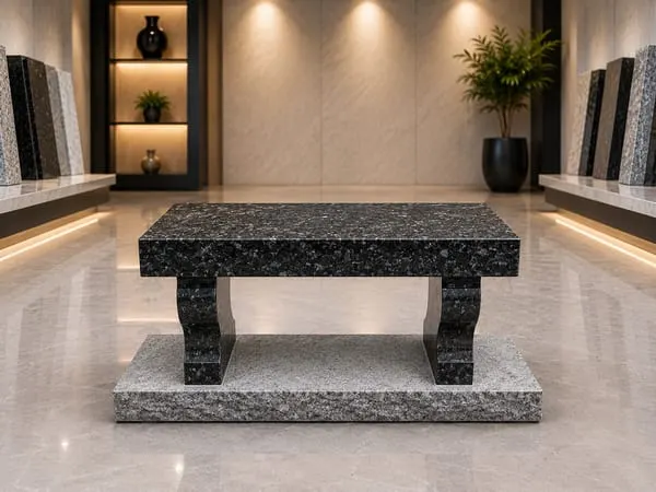 Blue Pearl granite memorial bench