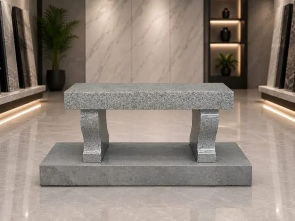 Grey granite memorial bench